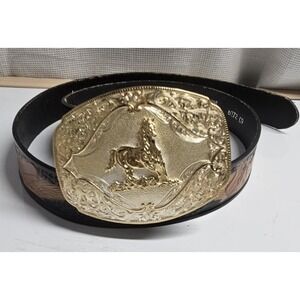 Montana Silversmiths‎ Rosebud Legacy Buckle Galloping Horse leather belt Sz38